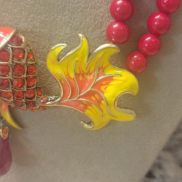 Heidi Daus Lucky Koi Fish inlaid Red Shiny Rhinestone‎ Enamel Necklace - Picture 5 of 10